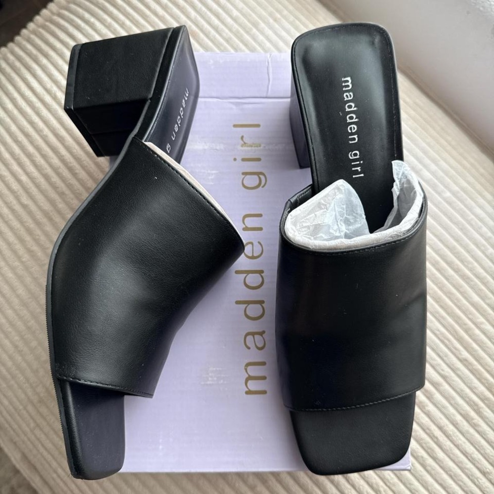 Madden Girl black Taz slide block heels